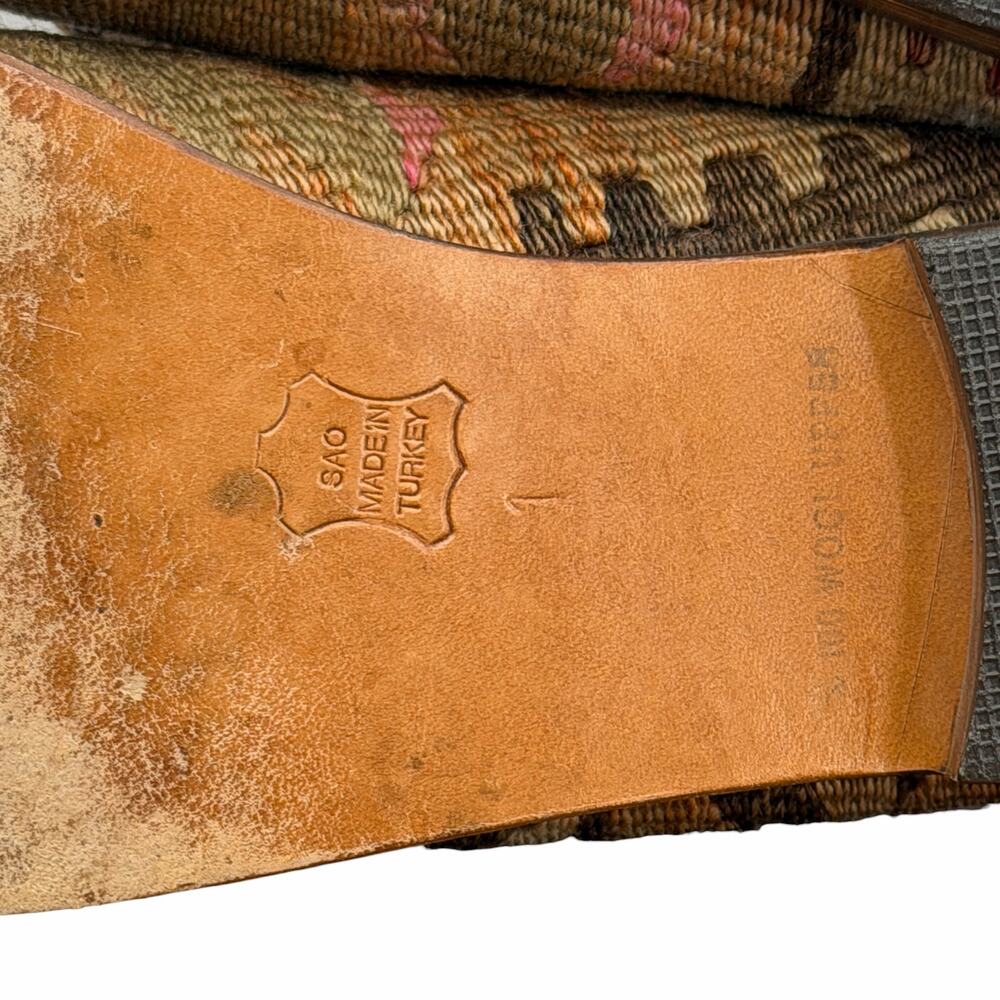 Mules Kilim Smoking Shoes Mule Women SZ 11 Tapestry Leather Wool Textile Brown - Picture 9 of 14